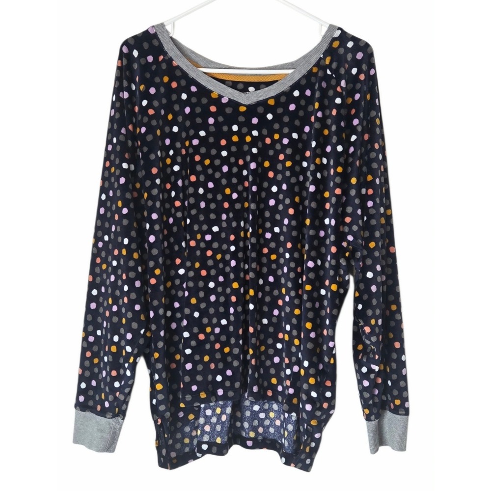 Cuddl Duds Navy Blue Multicolored Polka Dot‎ Lounge Pajama Shirt Top Women's 3X